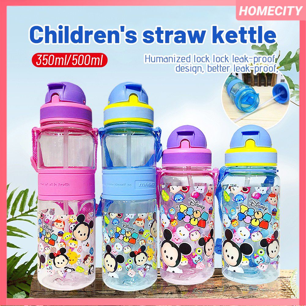 Bình Nước Uống Thể Thao Trường Học Hoạt Hình Cho Bé 350/500Ml Có Dây Đeo Tay Cầm Bình Ống Hút Nhựa Dễ Thương Cốc Ngoài Trời Cầm Tay Gia Đình