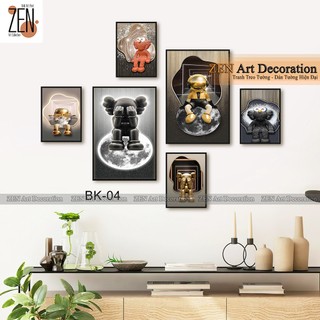 Set 6 tranh dán tường gấu Bearbrick/ Kaws cao cấp trang trí decor phong ngủ phòng khách nhiều kích thước