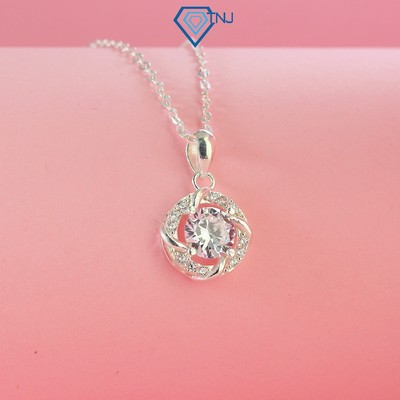 Dây chuyền bạc nữ mặt tròn đính đá Cubic Zirconia đẹp lấp lánh DCN0648 - Trang Sức TNJ