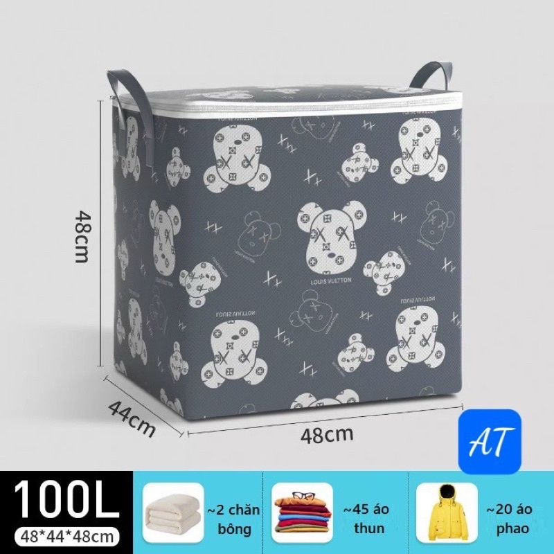 Túi Vải Đựng Đồ Có Nắp Dây Kéo 2 Chiều In Họa Tiết 100L