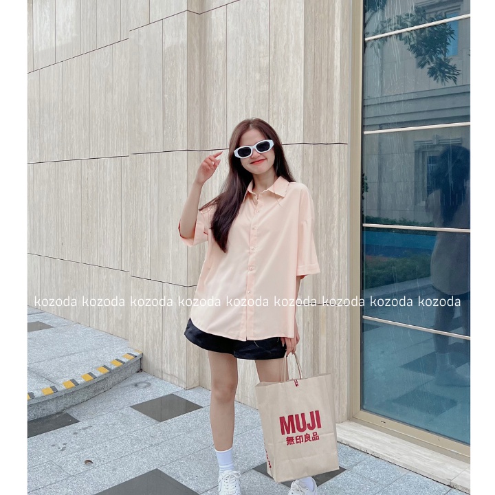 Áo Sơ Mi Nữ form rộng Lụa Trơn Trượt Kiểu Màu Trắng kem hồng xanh đẹp ngắn tay vintage hàn quốc cao cấp trơn kozoda SM83