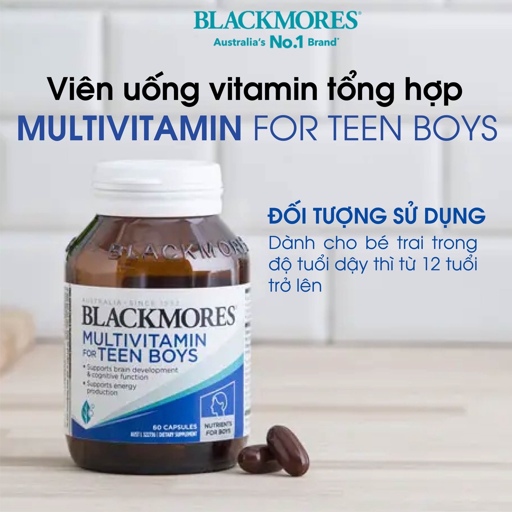 Vitamin tổng hợp cho bé trai Multivitamin for teen boys Blackmores 60 viên, giúp bổ não, tăng cường trí nhớ cho bé trai