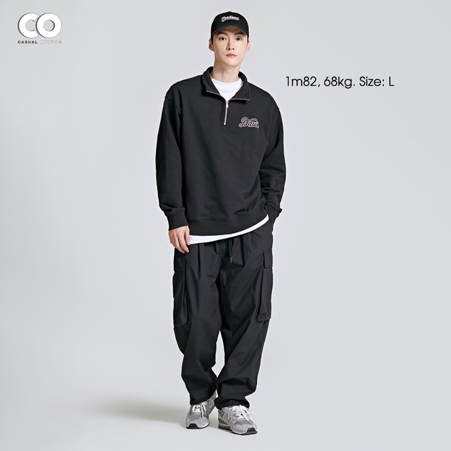 Áo sweatshirt half-zip unisex nam nữ SPAO Dawn - Màu đen