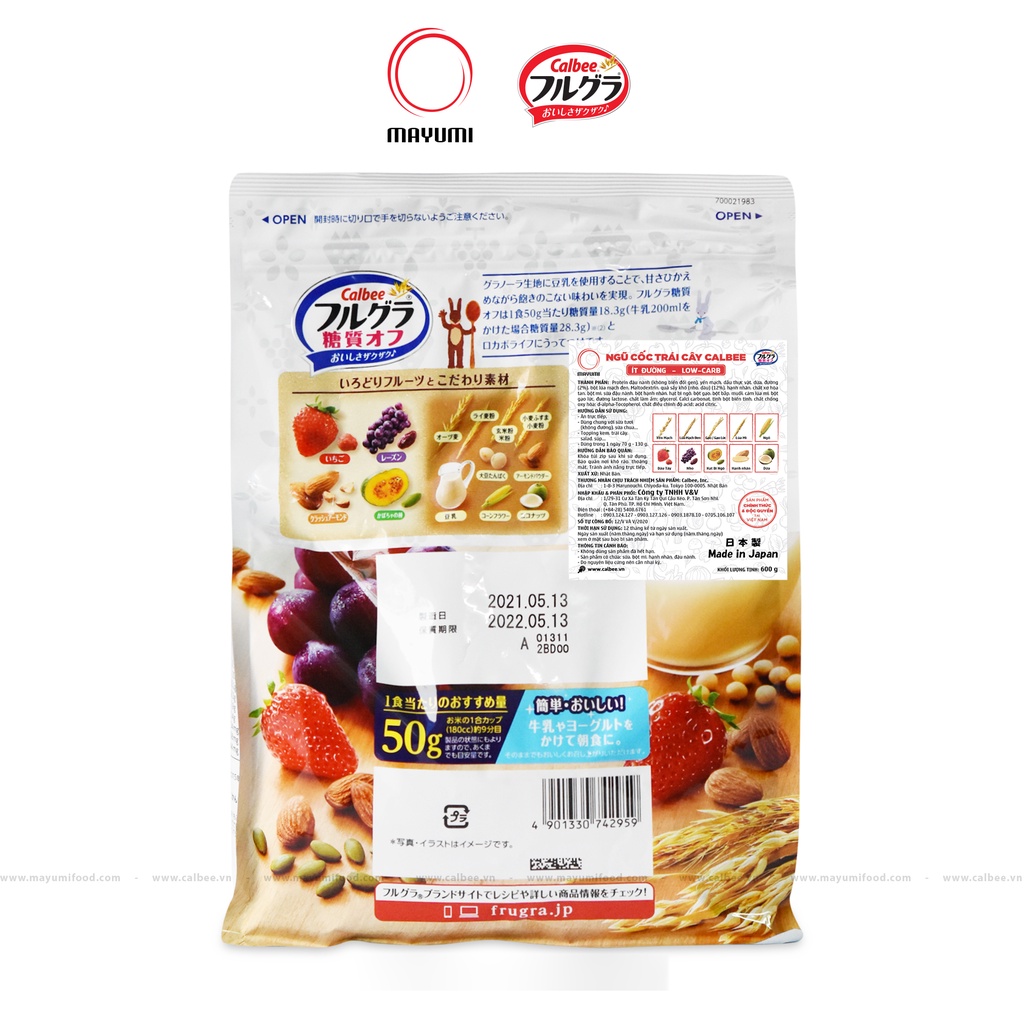 Combo gói 600g [Date 05/2024] + 700g [Date 05/2024] Ngũ cốc trái cây Calbee Nhật Bản