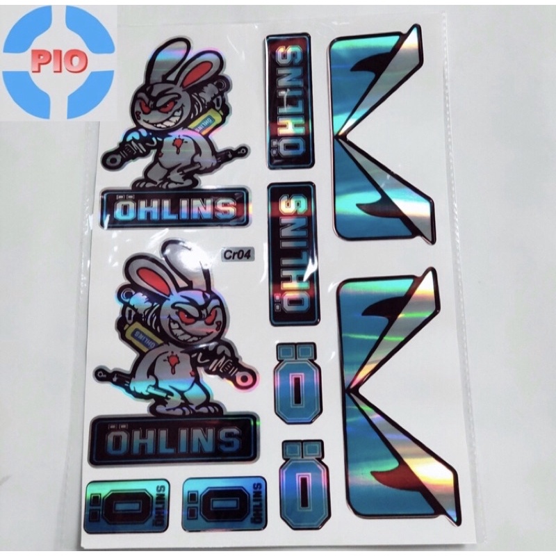 Bộ Tem Sticker Crom 7 Màu Thỏ Cầm phuộc Ohlins Phản Quang Trang Trí Xe Máy, Nón/ Mũ Bảo Hiểm