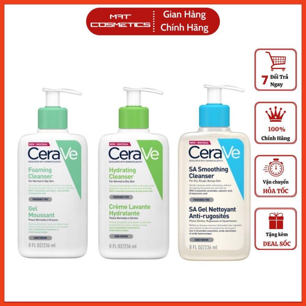 Sữa Rửa Mặt Cerave Dịu Nhẹ Dành Cho Da Dầu Da Khô Và Da Mụn Chính Hãng 236ml - Tặng Kèm 2 Miếng Mặt Nạ Nhau Thai Cừu