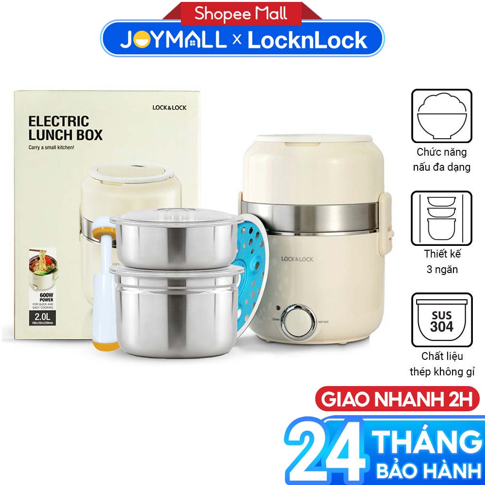 Hộp cơm điện Lock&Lock EJR226IVY 2 Lít - Hàng chính hãng, nấu hoặc hâm nóng, kèm dụng cụ hút chân không - JoyMall