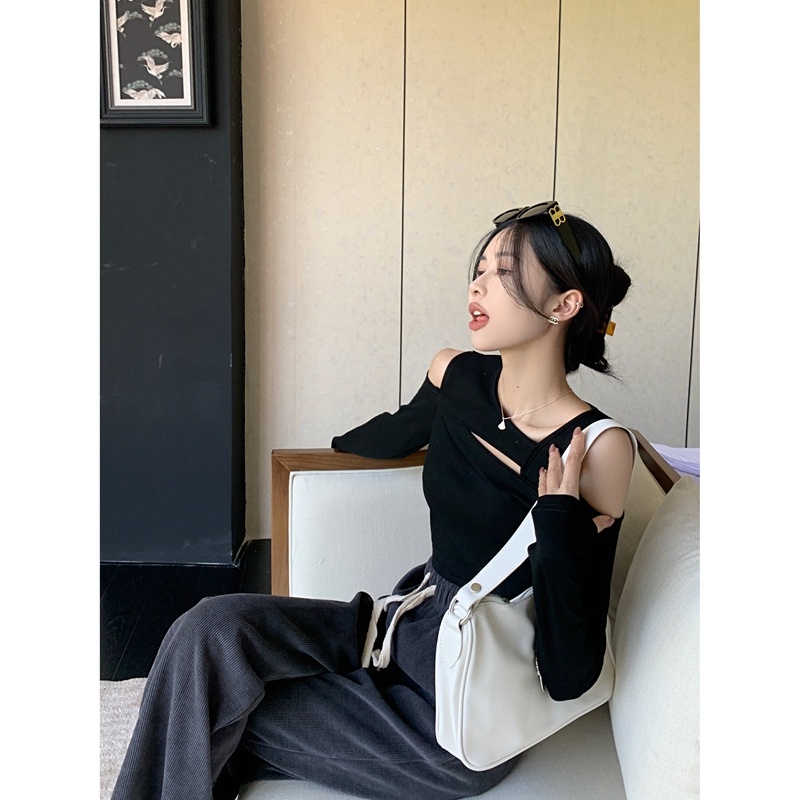 Áo thun NZN tay dài hở vai màu trơn gợi cảm thời trang mùa xuân hàng mới dành cho bạn nữ