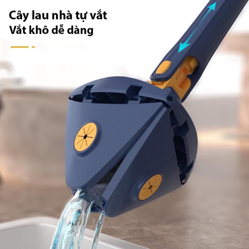 Chổi lau nhà thông minh hình tam giác tự vắt xoay 360 độ, cây lau sàn nhà trần nhà lau kính