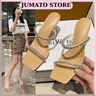 Guốc nữ cao gót đế trong quai đính đá sang chảnh hàng Quảng Châu cao cấp jumato