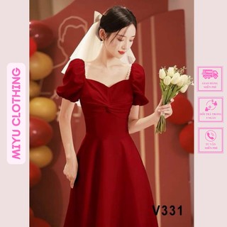 Đầm dự tiệc đẹp tay bồng dáng xòe Váy đỏ mặc noel tết xinh quyến rũ Miyuclothing