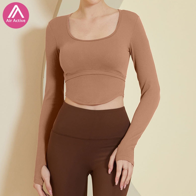 Áo Croptop Thể Thao Tay Dài Có Mút Đệm