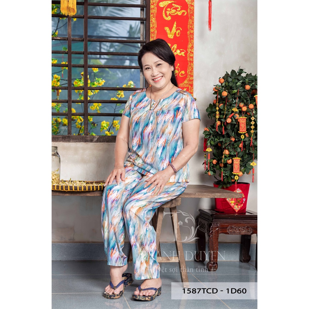 Đồ bộ Tole nữ trung niên mặc nhà Thành Duyên, bông, quần dài, không rút, thoáng mát - 1587TCD(B) - 02-23