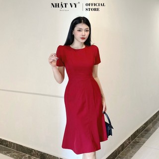 Đầm đi chơi đuôi cá Nhật Vy cổ tròn tay ngắn chiết eo chất lụa phù hợp công sở cafe sang chảnh - D2597