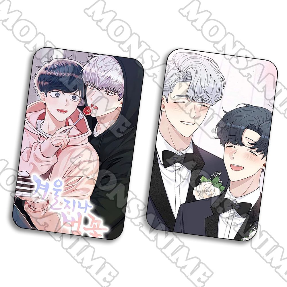 Ảnh card bo góc in hình MÙA XUÂN HOA NỞ ver ĂN BÁNH KEM BL manhua thẻ bo viền 5*8cm anime chibi