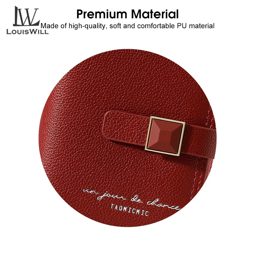 Ví da PU LOUISWILL dáng ngắn đa năng có 11 ngăn đựng thẻ/ tiền xu phong cách retro thời trang cho nữ