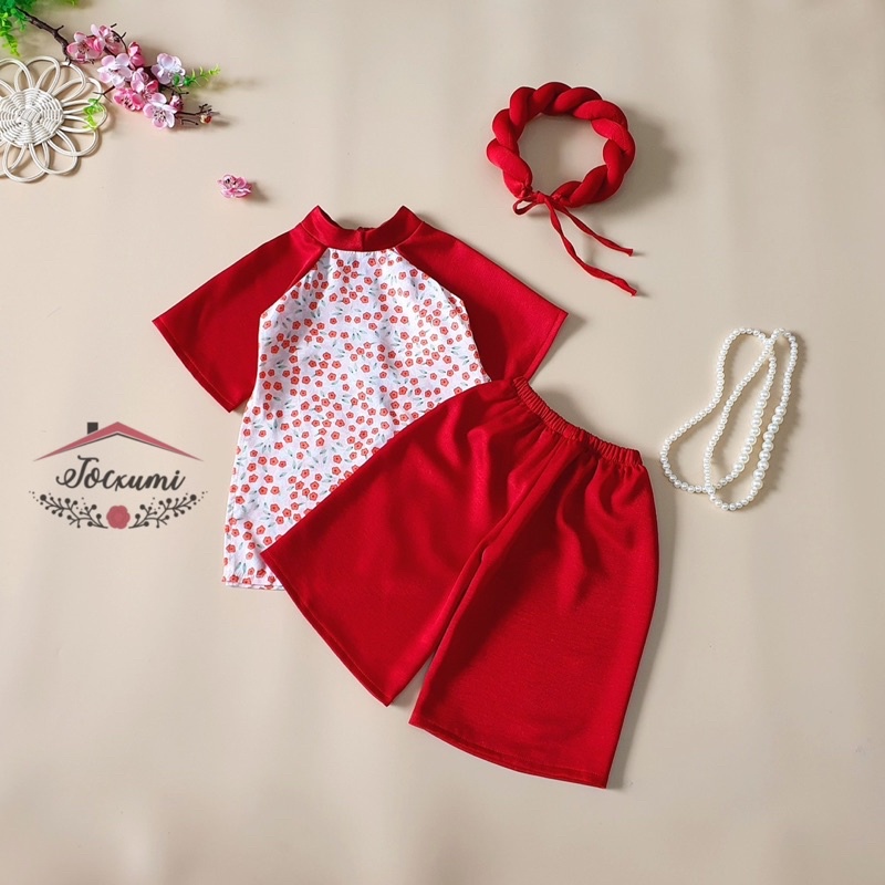 Áo dài lụa cách tân hoa đỏ cao cấp siêu chất - Tocxumi