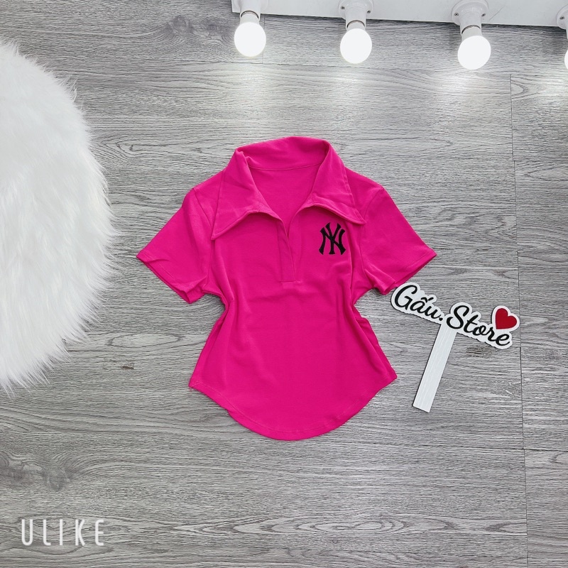 Áo thun Croptop Body nữ Pô Lô vạt bầu thêu Lô Gô NY