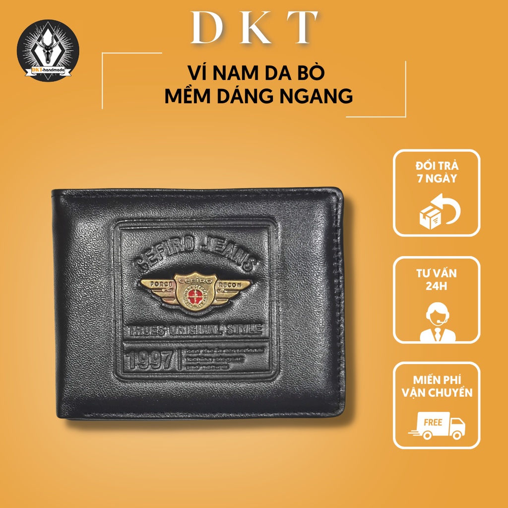 Ví Da Nam Cefiro Da Bò Mềm Dáng Ngang Họa Tiết Cánh Đại Bàng Cao Cấp 9,5*12,5cm