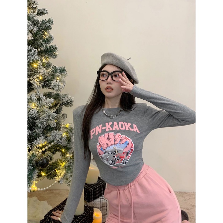 Áo Croptop Tay Dài In Họa Tiết Phong Cách Mùa Thu Mới Quyến Rũ Cho Nữ