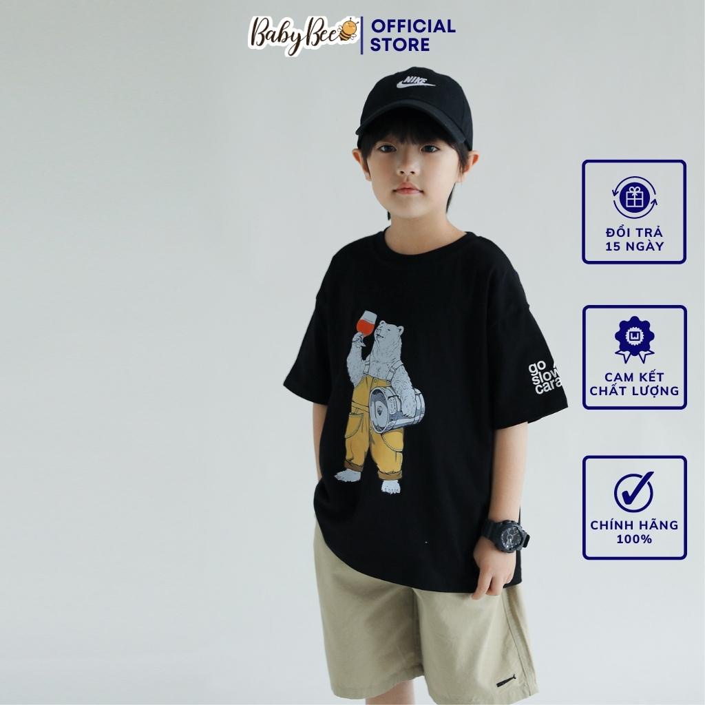 Áo thun phông bé trai size đại trẻ em 12-42kg dáng rộng tay lỡ vải cotton họa tiết hình gấu BabyBee ATGL