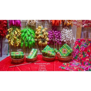 Bộ quang gánh tre hoa, quang gánh trang trí gia đình, hoạt cảnh Tết cổ truyền