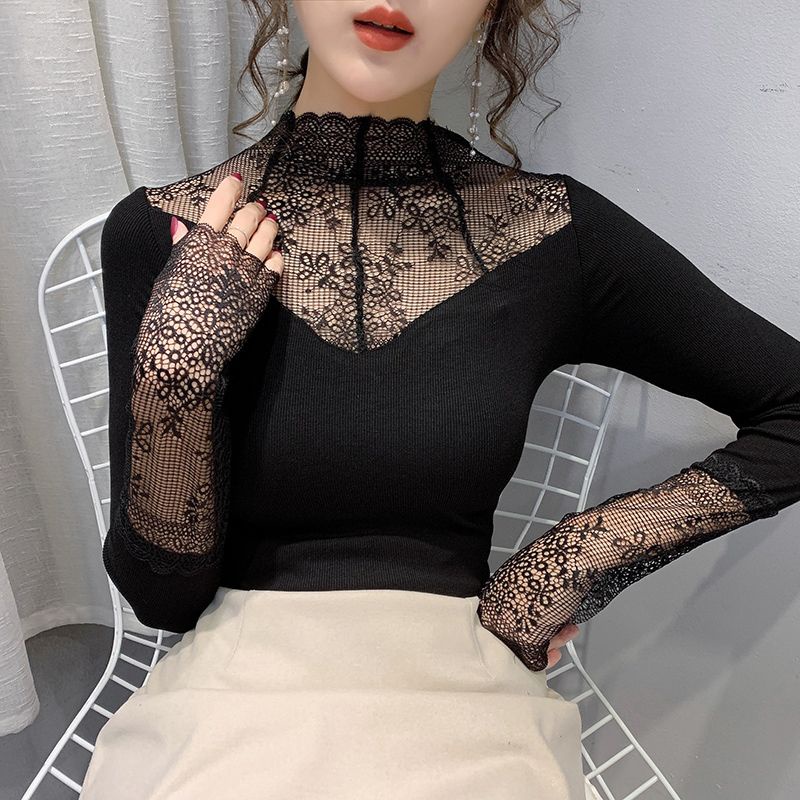 Áo len tăm Giữ Nhiệt Lót lông (Combo 2 áo) cho Nữ Pha Ren Cổ Và Tay sang chảnh
