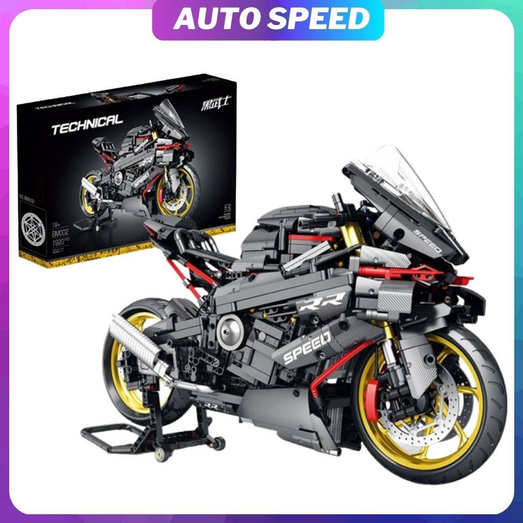 Mô hình lắp ráp xe moto technic BMW M1000RR Black nonlego , đồ chơi lắp ráp xe MOTORAD M1000RR autospeed lepin lepintoys
