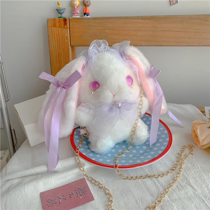 ❤ Tú đeo chéo hình thỏ hoạt hình nhồi bông phong cách lolita vui nhộn cho nữ