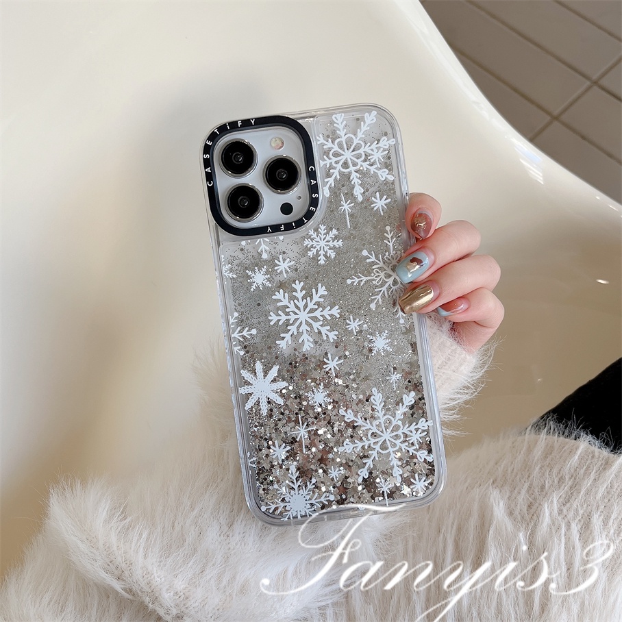 Ốp Điện Thoại Acrylic Mềm Trong Suốt Phối Kim Tuyến Nước Hình Bông Tuyết Cho iPhone 14 13 12 11 Pro Max Plus