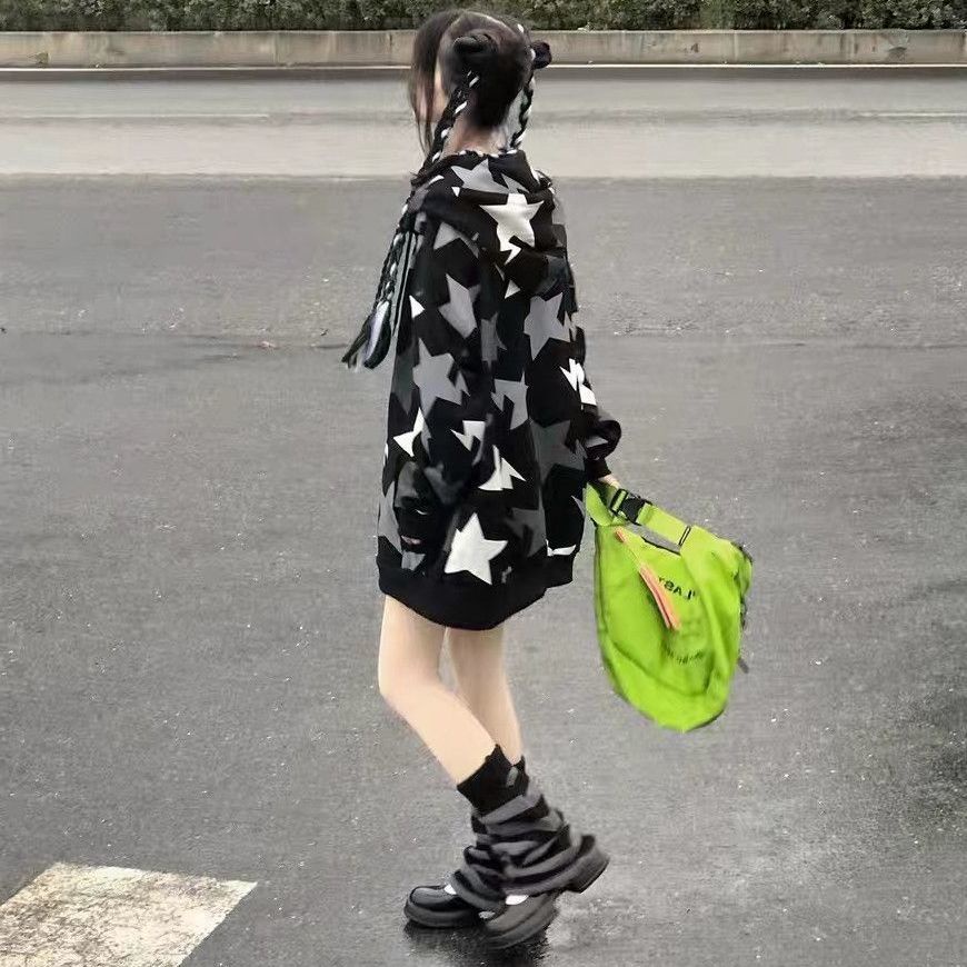 Áo Khoác Cardigan Có Mũ Trùm Dáng Rộng Bằng Lông Cừu Phong Cách Retro Âu Mỹ Y2k Dành Cho Nữ Sinh