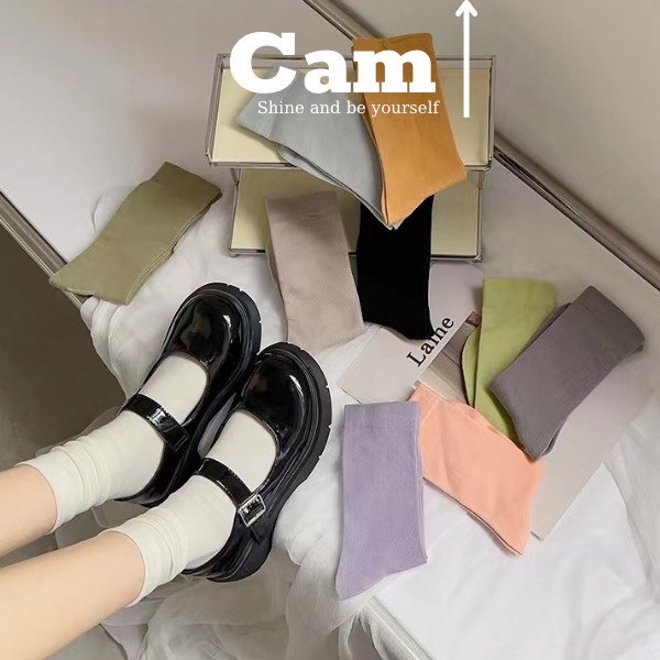 Tất Cao Cổ Nam Nữ Vớ Cao Cổ Nữ Nam Màu Pastel Vintage Chất Cotton Mịn Tất Vớ Cổ Cao Nữ Vớ Cao Cổ Cao Cấp CamCamVintage