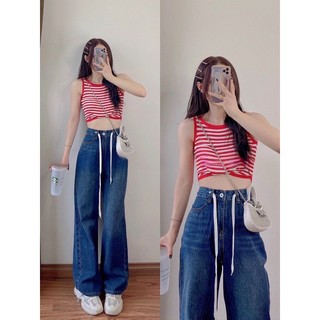 Quần Jean Ống Suông Cột Dây Hottrend