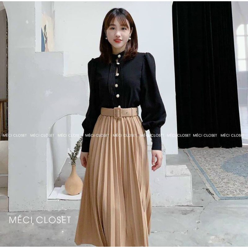 Chân váy tầng xếp ly 75cm , chân váy nữ bigsize , trắng đen dáng dài ngắn xòe phong cách công 4 tang, CV5