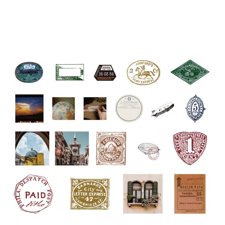 Set mix 60 sticker giấy nền style vintage retro TEM TRAVEL DU LỊCH trang trí Sổ Bullet Journal, decor thư thiệp quà tặng