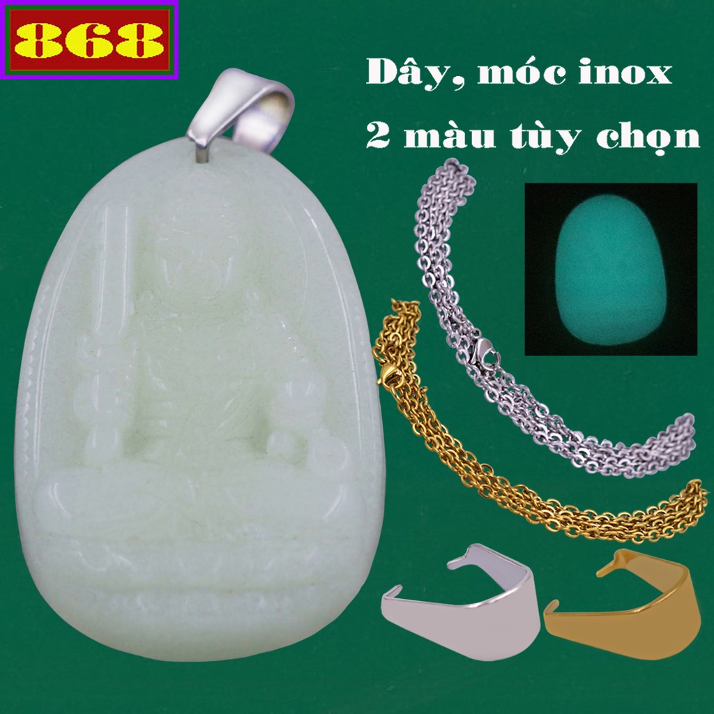 Vòng cổ dây inox Bất động minh vương Đá Dạ Quang 3.6 cm DINDDQB2 - Hộ mệnh tuổi Dậu - Mặt Đá Phong thủy Bình an