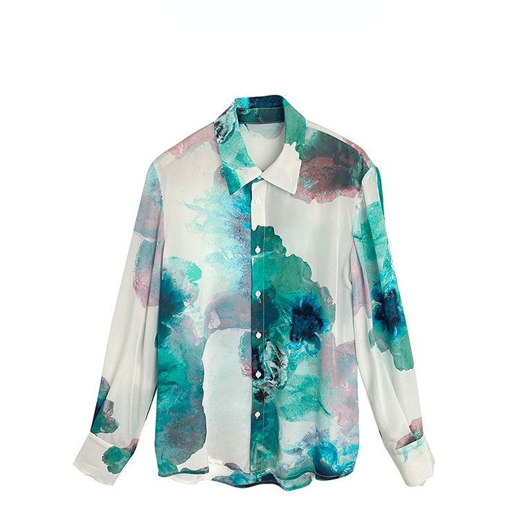 Áo Sơ Mi Chiffon Lụa Nhuộm Màu Gradient Tay Dài Dáng Rộng Thời Trang Cao Cấp Cho Nữ