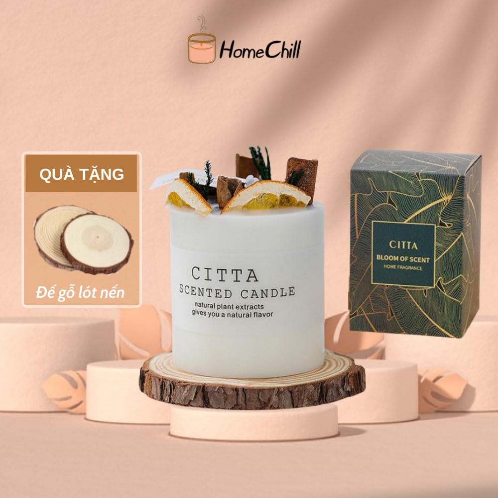 Nến thơm phòng handmade Citta hương thơm 4 mùa tự nhiên kết hợp hoa khô thảo mộc giúp thư giãn, decor đẹp