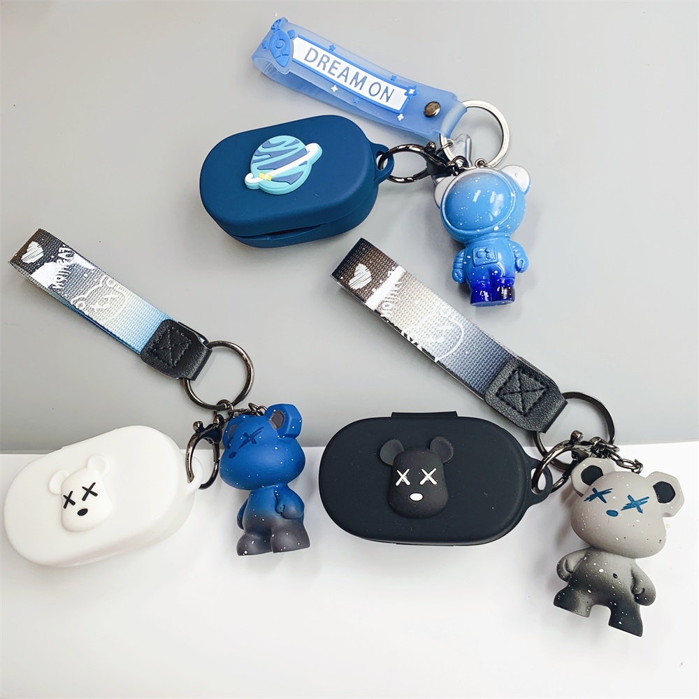 SoundPeats TrueFree2 Case Cartoon bear keychain pendant SoundPeats Truengine H1 silicone soft case protective cover SoundPeats Truengine 3SE shockproof case protective cover solid color ring lanyard SoundPeats TrueFree2 Cover soft case