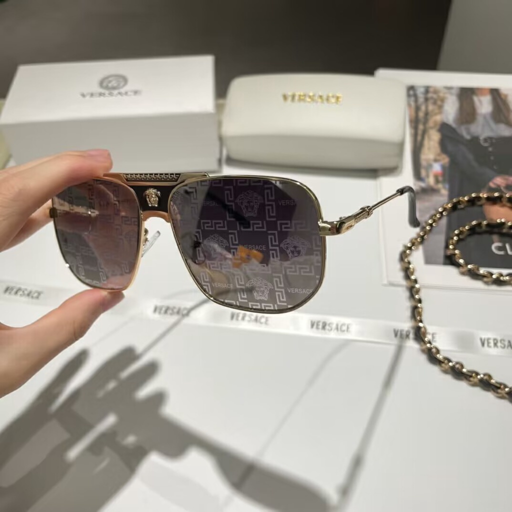Kính Mát Versace Gọng Vàng Phong Cách Vintage Thời Trang Mới 2023 Cho Nam Nữ