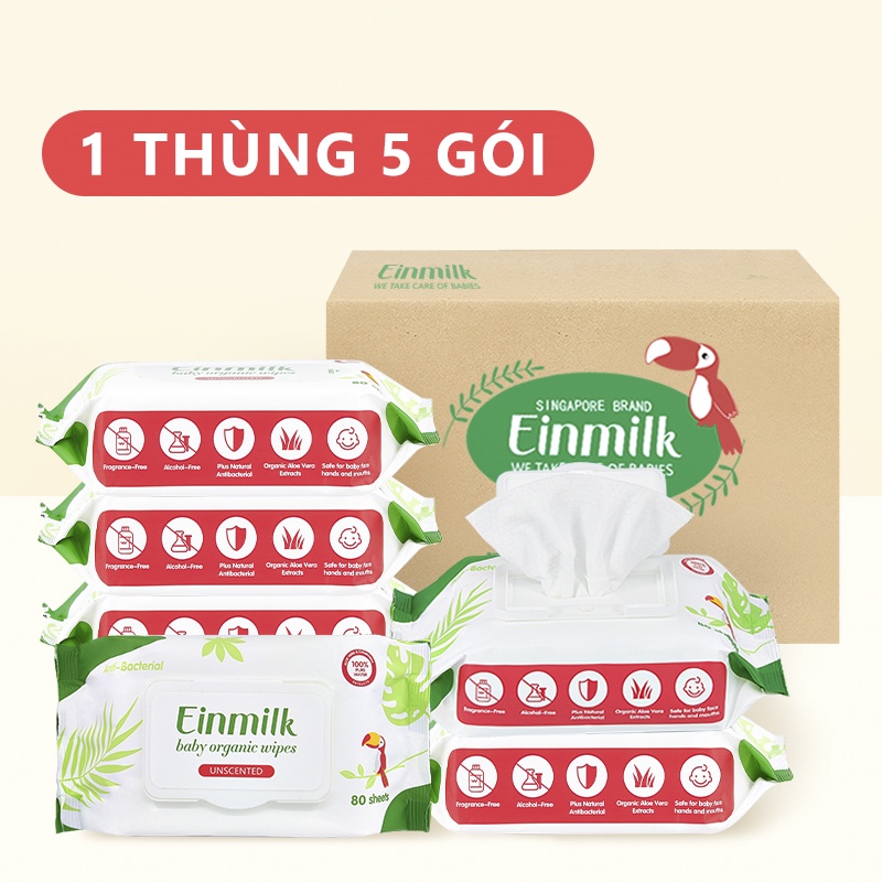 [Einmilk.ân ninh]Khăn giấy ướt hữu cơ Einmilk 80tờ một gói ,không mùi dành cho bé WW4501