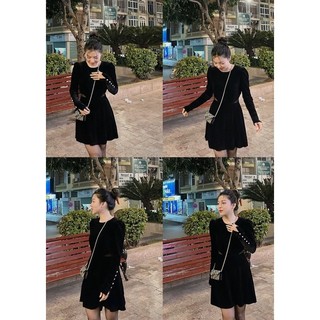 ( Ảnh thật ) 262 Váy nhung ren eo