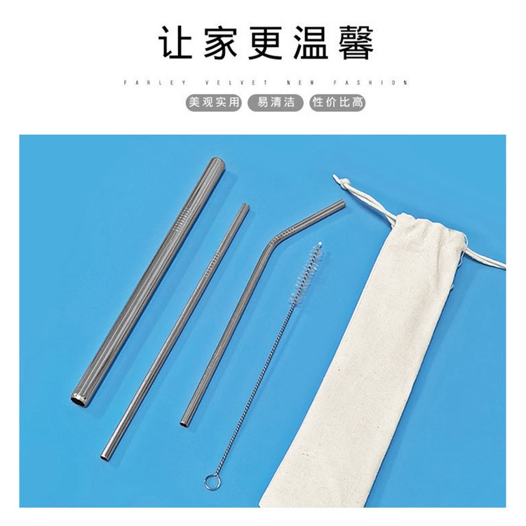 Set 3 Ống Hút Dài Inox 304 Đủ Size Kèm Chổi Cọ Rửa Và Túi Dây Rút