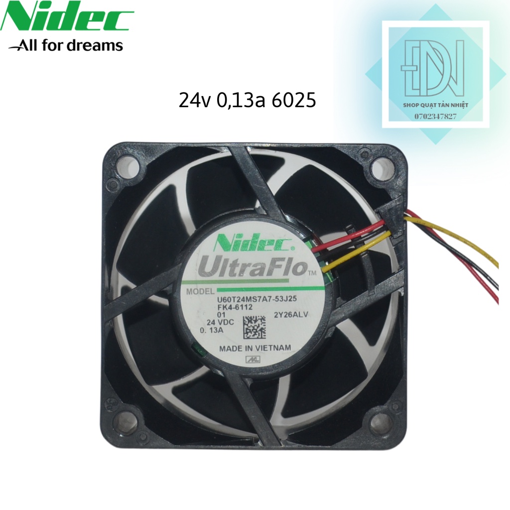 Quạt tản nhiệt 24v 0,07~ 0,14a 6x6x2,5 NIDEC CHÍNH HÃNG NEW