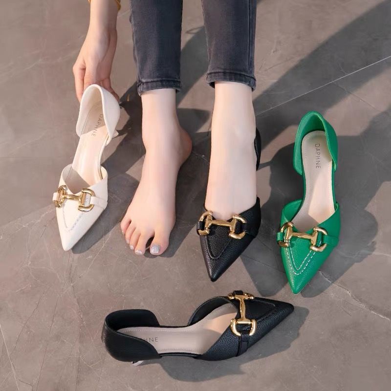 Giày Cao Gót Da Mềm Mũi Nhọn Phong Cách Retro Pháp Thời Trang Mùa Hè 2022 Cho Nữ