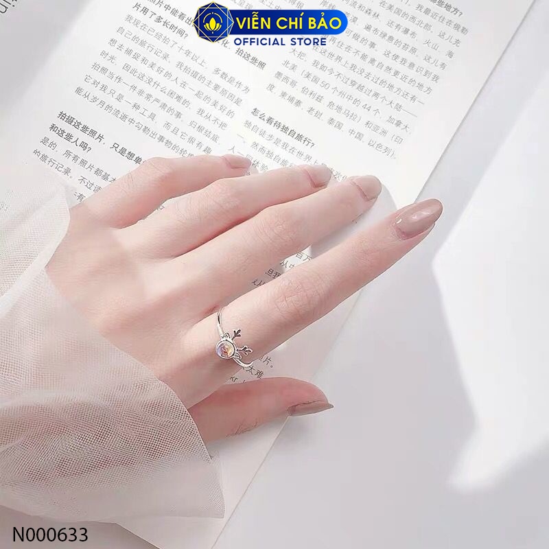 Nhẫn bạc nữ tuần lộc đá mặt trăng chất liệu bạc 925 thời trang phụ kiện trang sức Viễn Chí Bảo N000633