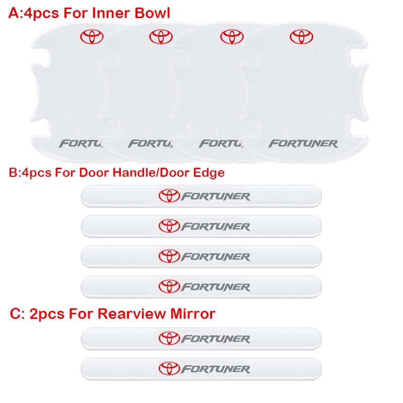 Miếng Dán Bảo Vệ Tay Nắm Cửa Trong Suốt Chống Trầy Xước Cho Xe Hơi Toyota Fortuner