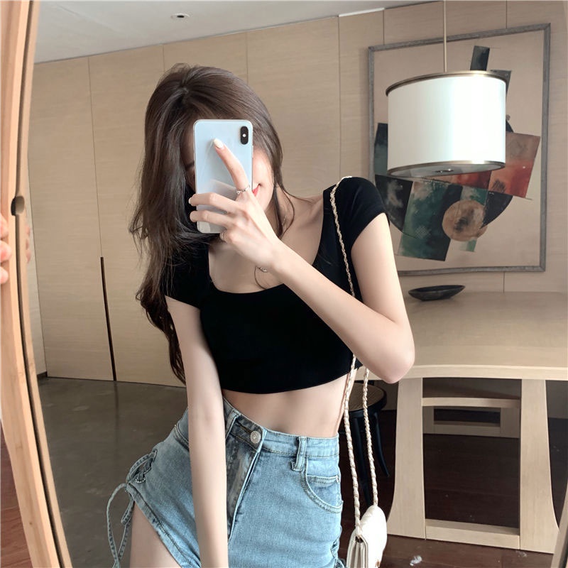 Áo thun lửng XINLANYASHE ngắn tay phong cách Hàn Quốc thời trang cho nữ