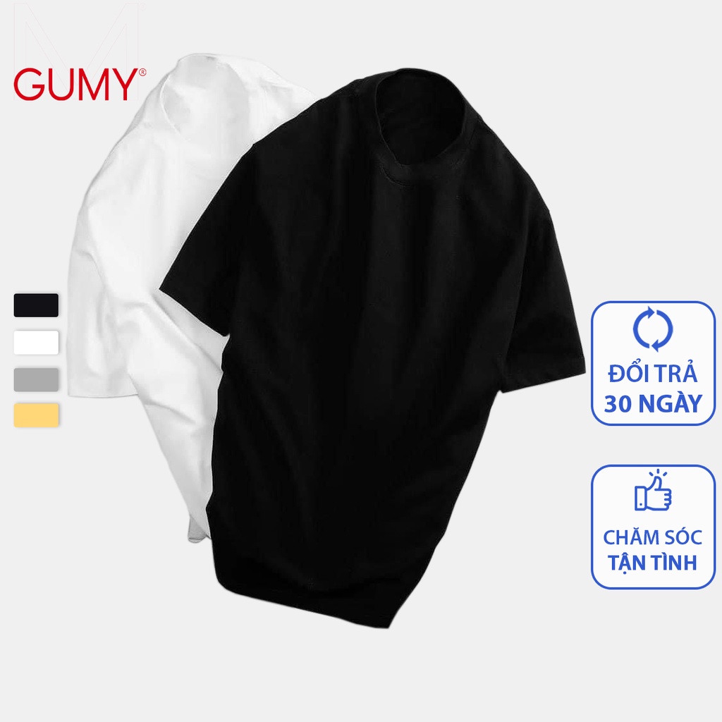 Áo thun nam cổ tròn ngắn tay basic GUMY trơn đẹp form suông vải cotton co giãn thoáng mát AT001