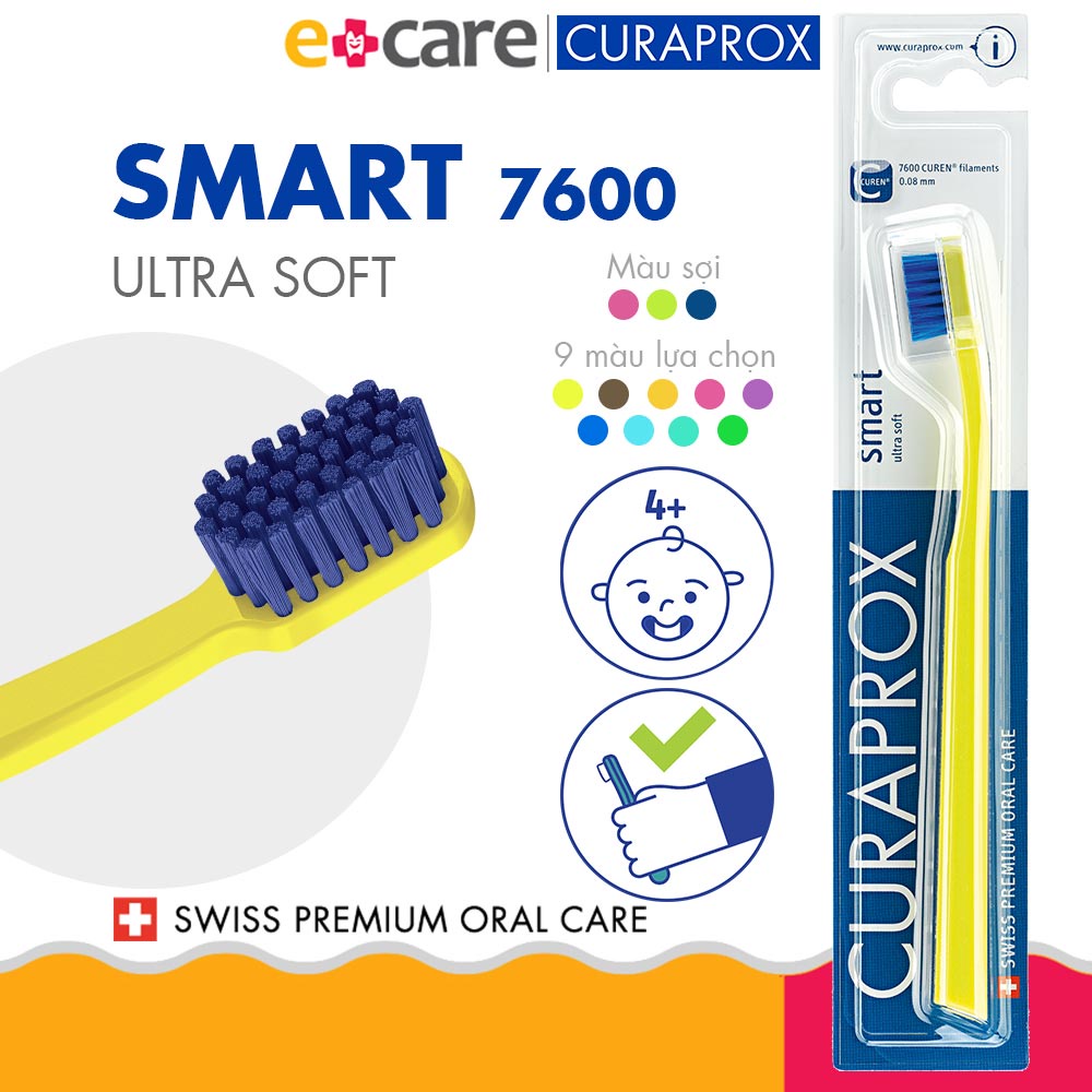 Bàn chải răng trẻ em Curaprox Smart 7600 Ultra Soft siêu mềm - Thụy Sĩ